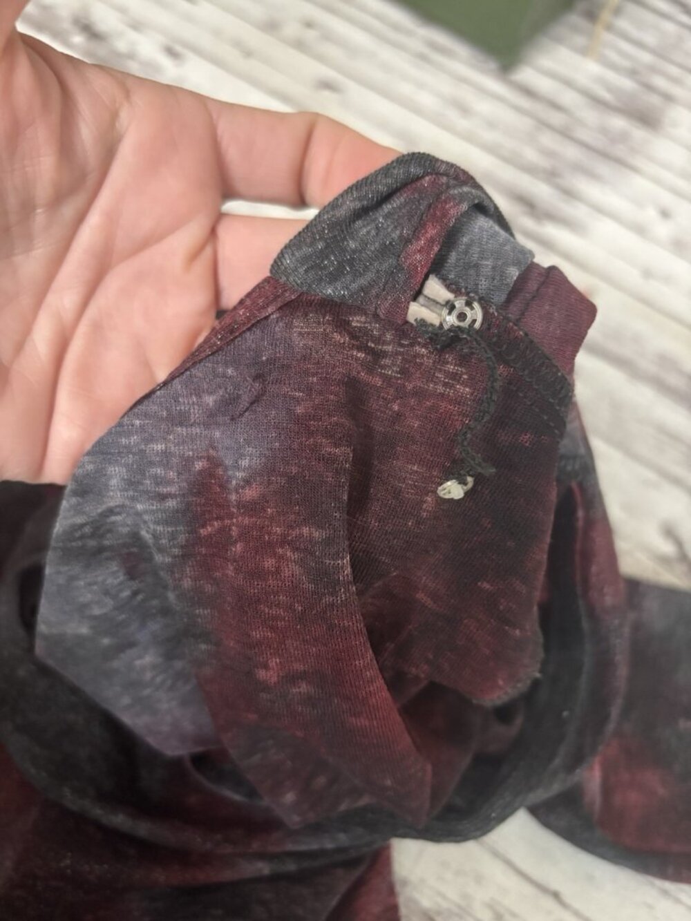 B. Street Burgundy Charcoal tie-dye cowl neck top Shirt 3/4 sleeves Mesh Sheer M - Picture 10 of 12